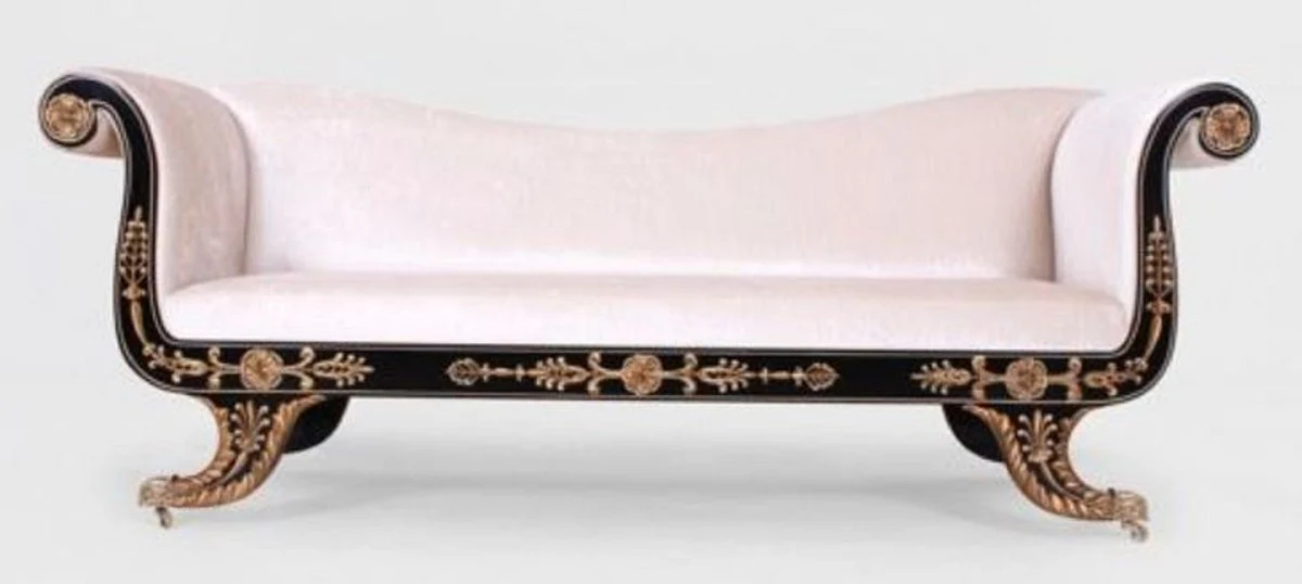 Luxury baroque sofa white / black / gold - magnificent living room sofa with wheels - baroque style living room furniture - luxury furniture in baroque style - baroque living room furnishings