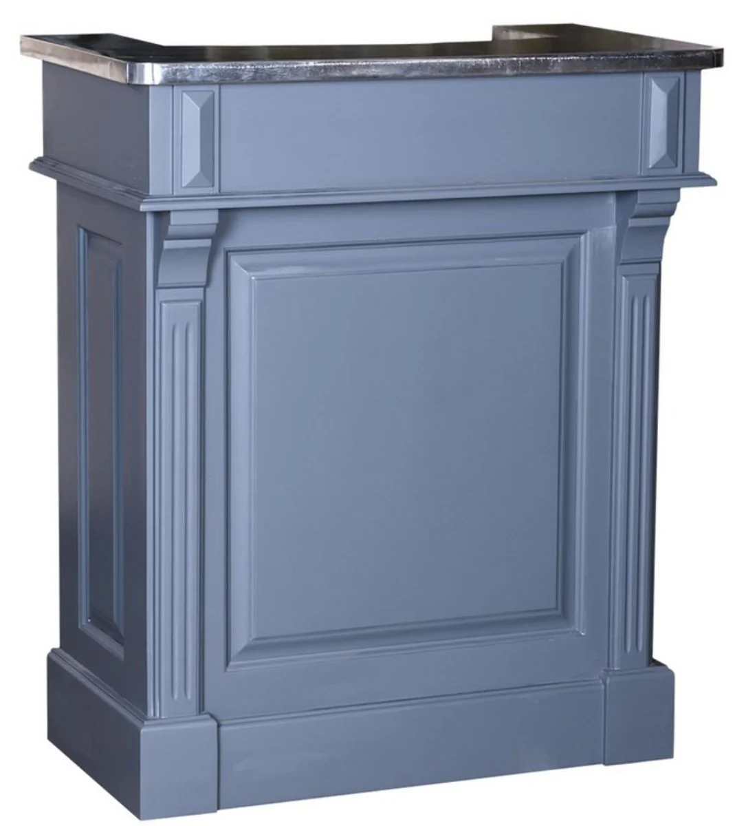 Country house style counter blue / silver 90 x 51 x H. 107 cm - solid wood counter table with galvanized table top