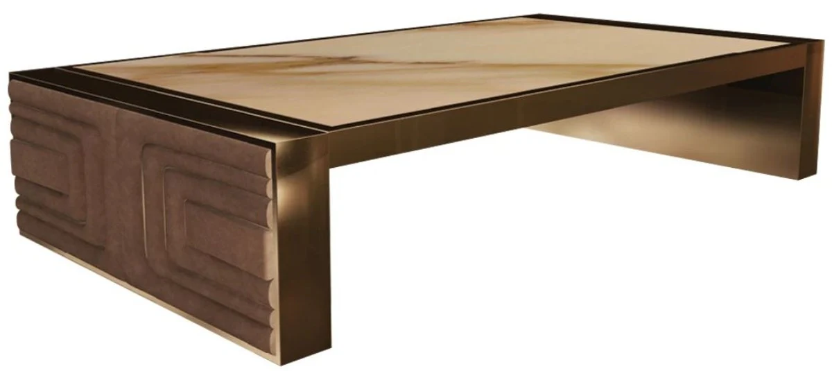 Luxury coffee table white / gold / taupe 160 x 90 x H. 36 cm - Modern living room table with Calacatta marble top - Hotel furniture - Luxury quality - Made in Italy