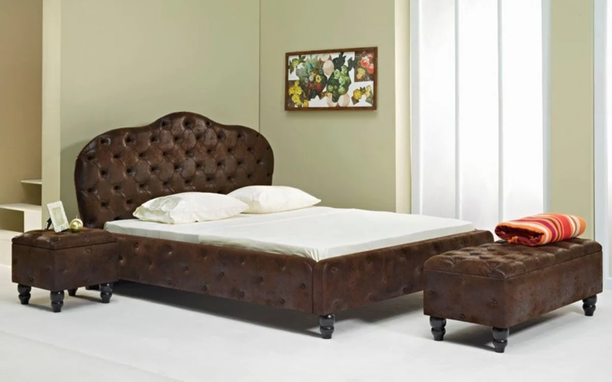 Chesterfield double bed dark brown / black - various sizes - elegant solid wood bed with headboard - Chesterfield bedroom furniture