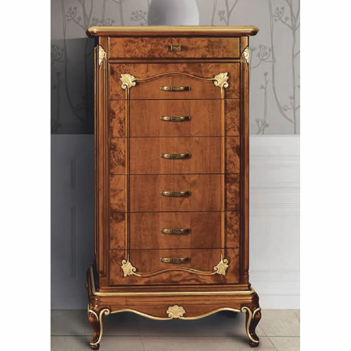 Luxury baroque chest of drawers with 7 drawers brown / gold H. 135 cm - Made in Italy