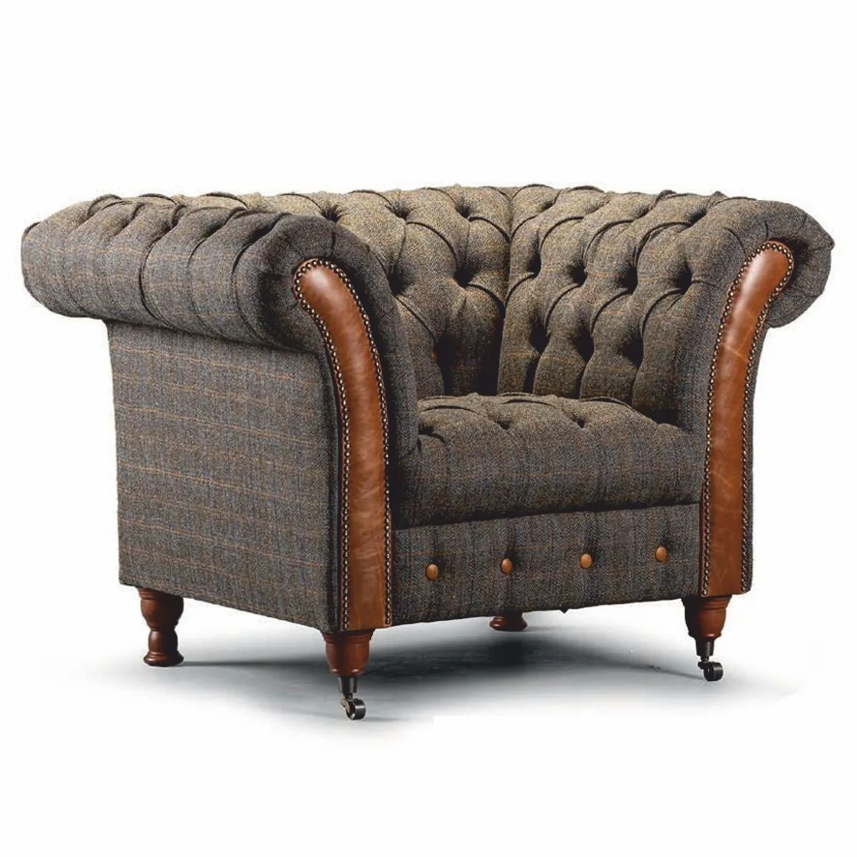 Luxury Chesterfield Armchair Gray / Brown 127 cm - Living Room Furniture
