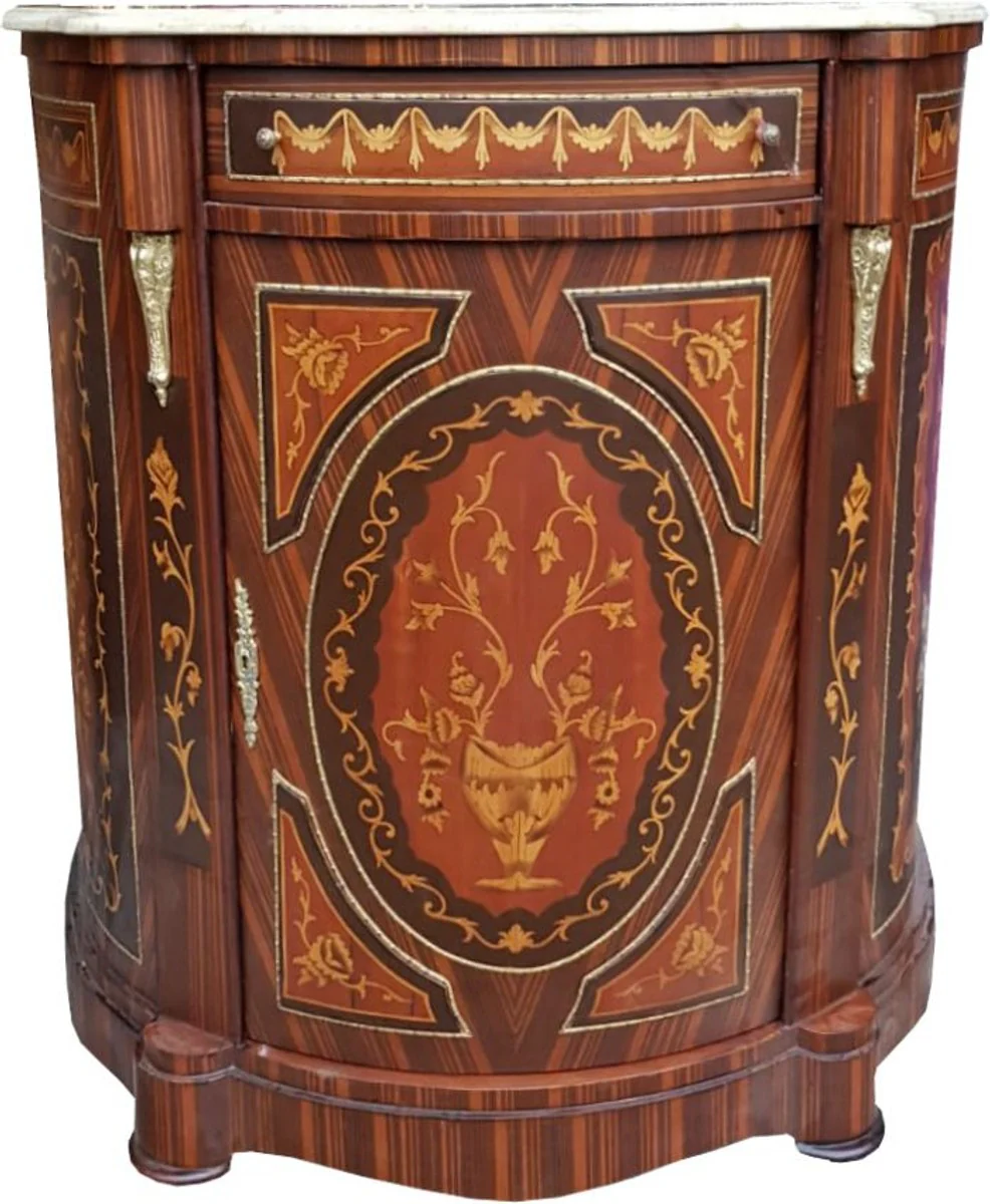 Empire chest of drawers cabinet with marble top mahogany inlay - baroque furniture chest of drawers