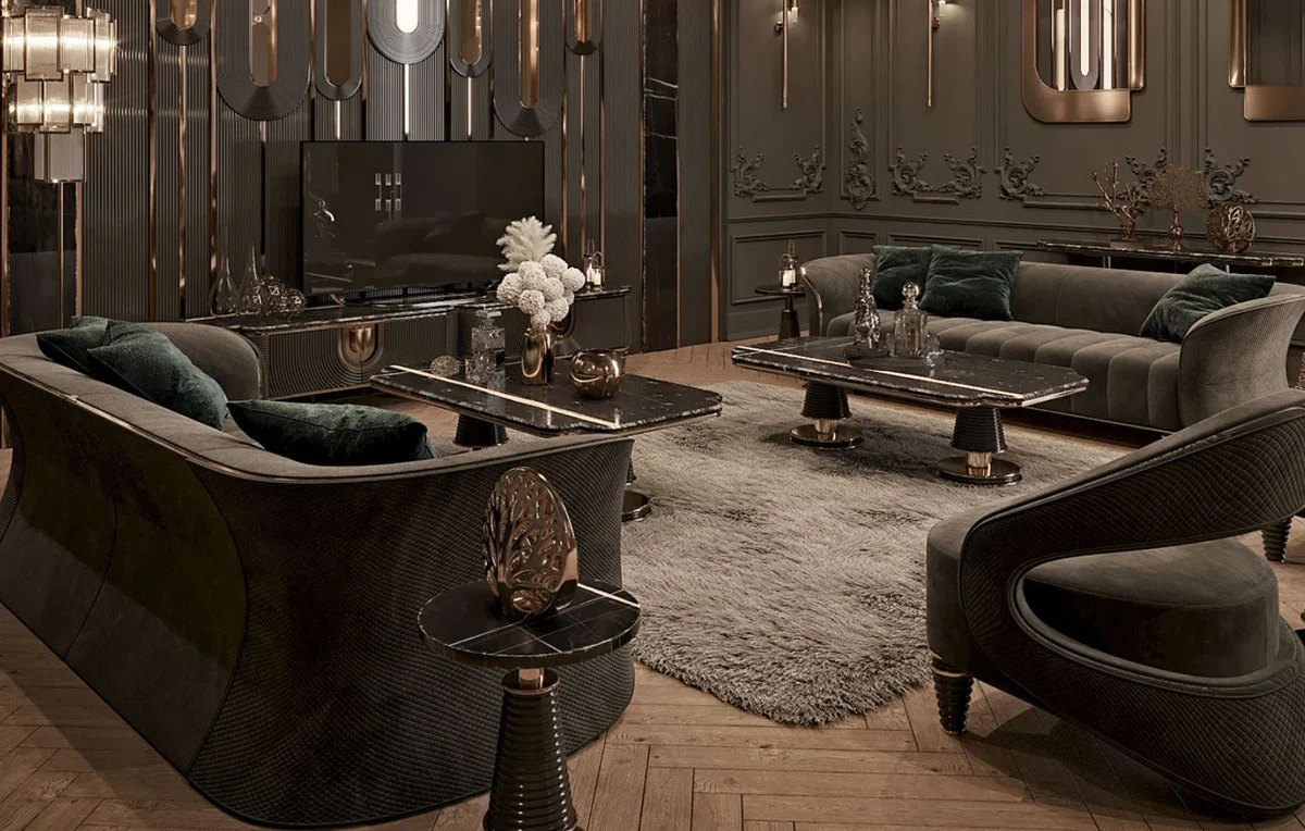 Luxury sofa gray / gold 260 x 100 x H. 79 cm - living room sofa - hotel sofa - living room furniture - hotel furniture - luxury furniture - living room furnishings - luxury furnishings