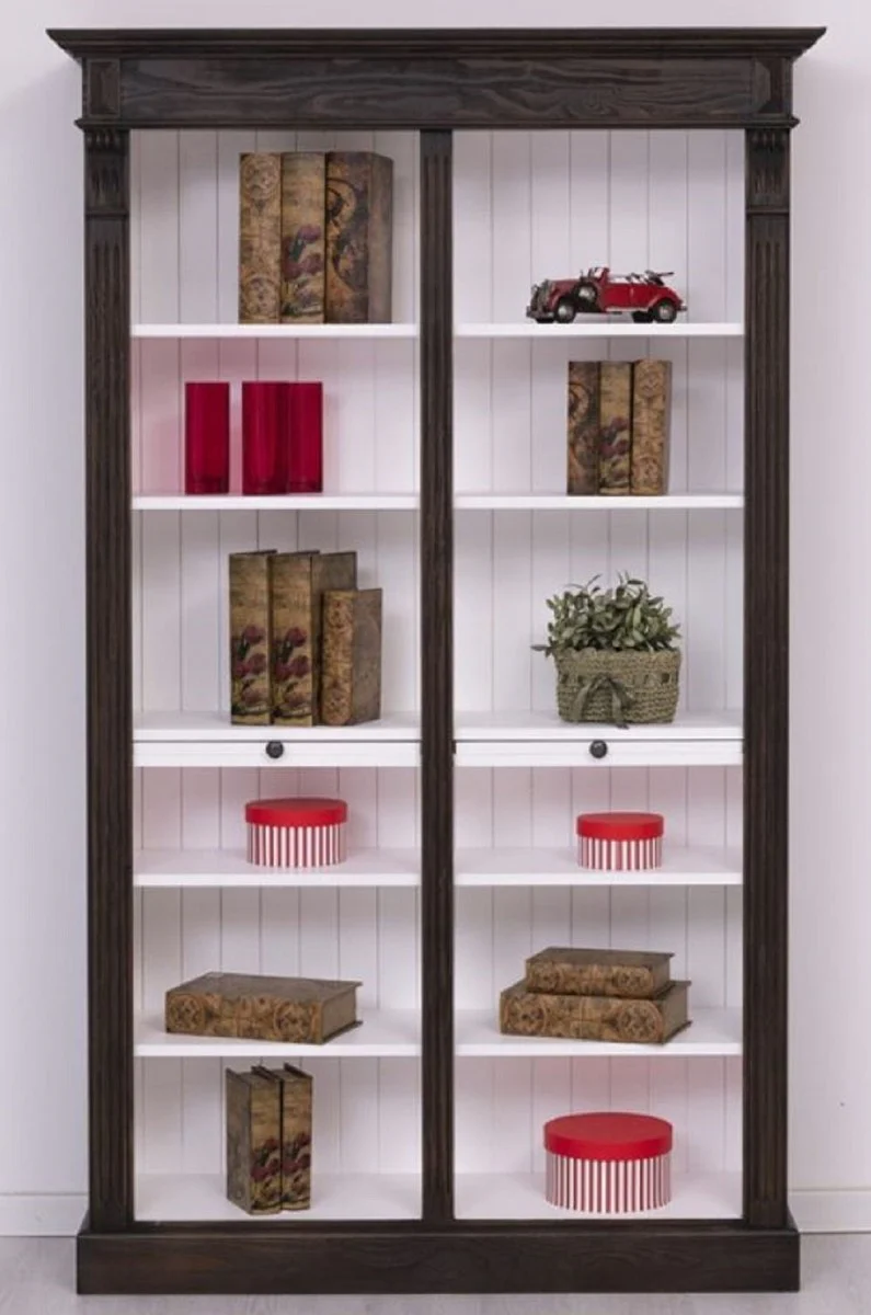 Country house style bookcase black / white 120 x 37 x H. 197 cm - solid wood cabinet - shelf cabinet - living room cabinet - country house style furniture