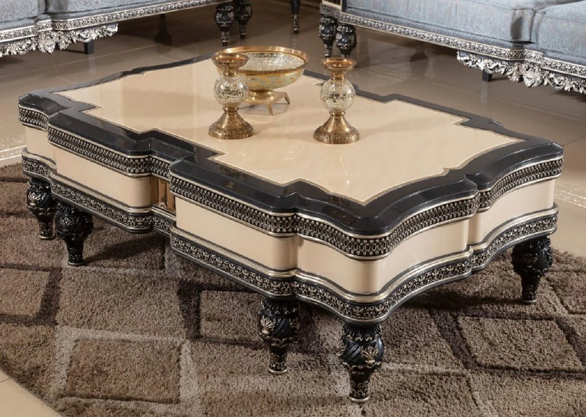 Luxury baroque coffee table beige / black / gold - magnificent solid wood living room table in baroque style - baroque living room furniture - noble & magnificent