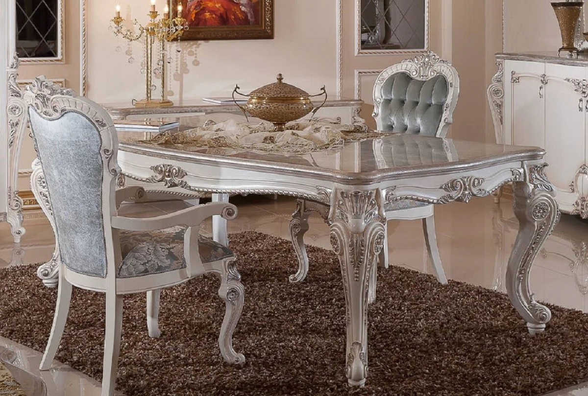Luxury Baroque Dining Room Set Green / Silver / White