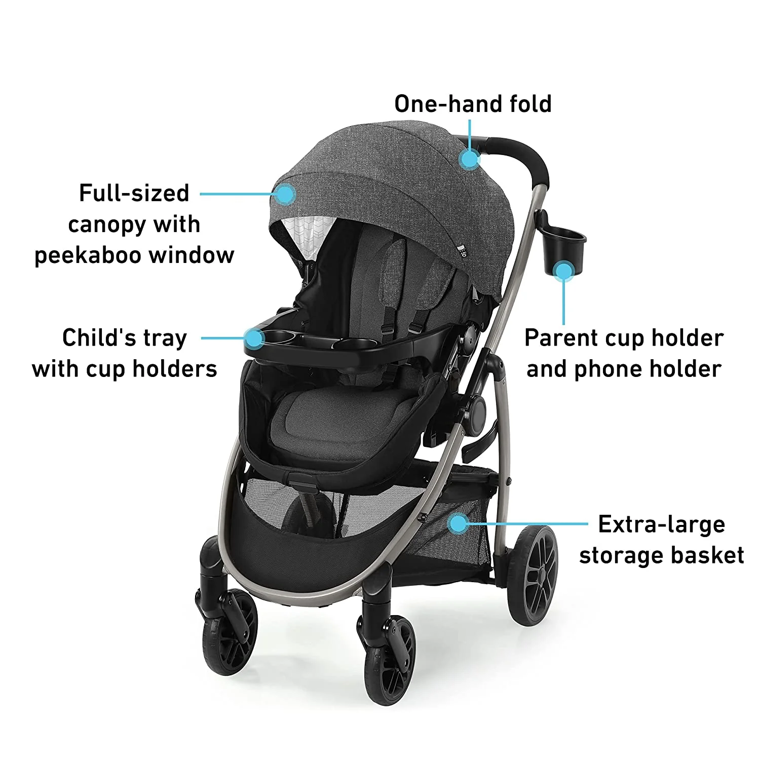 Modes Pramette Kinderwagen, Kinderwagen mit echtem Kinderwagenmodus, umkehrbarem Sitz, einhändig klappbar, zusätzlicher Stauraum, Kindertablett, Pierce