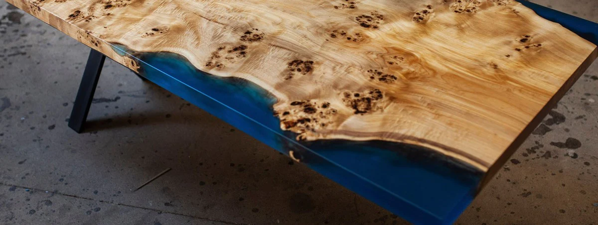 Luxury dining table natural / blue / black 240 cm