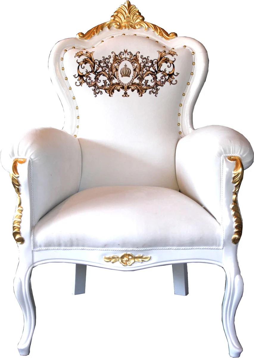 Pompöös by luxury baroque armchair Bergere white / gold decorated with glittering stones - Pompööser baroque armchair designed by Harald Glööckler