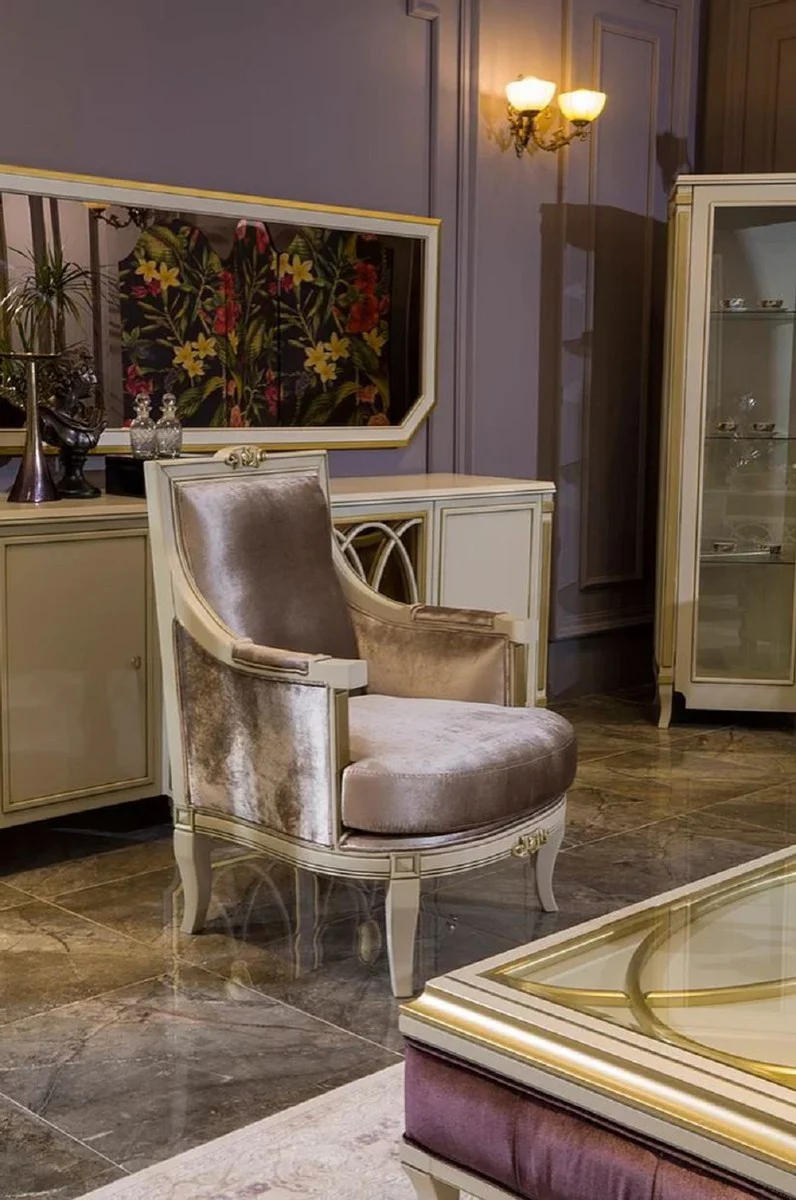 Luxury baroque living room set purple / pink / white / gold - 2 baroque sofas & 2 baroque armchairs & 1 baroque coffee table - living room furniture in baroque style - baroque furniture - baroque furnishings