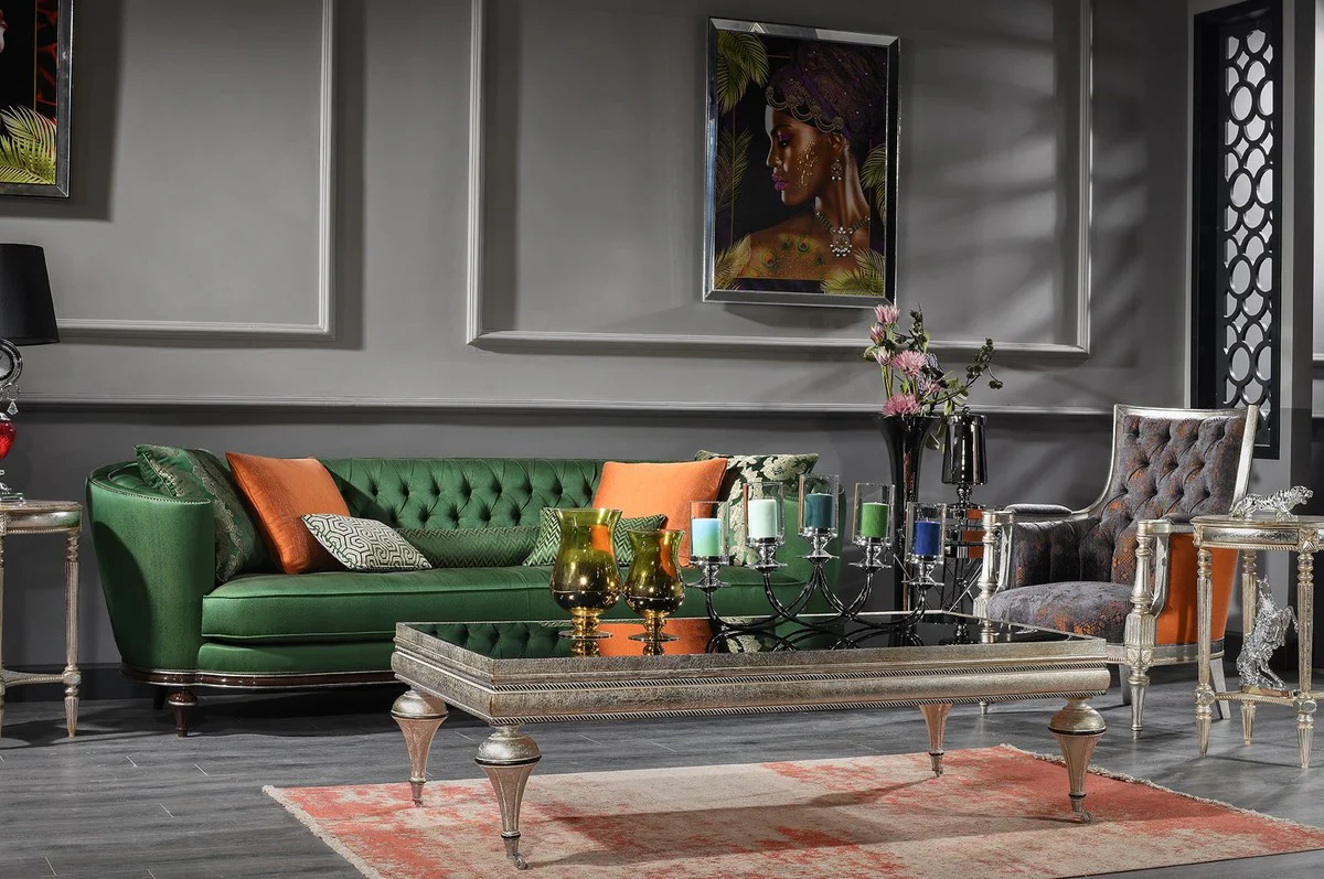 Luxury Baroque Sofa Green / Brown / Silver - Handmade Living Room Sofa - Baroque Living Room Furniture