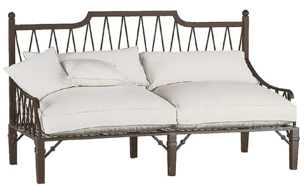 Luxury Art Nouveau sofa brown / cream 190 x 90 x H. 115 cm - Hand-forged wrought iron sofa with cushions - Living room sofa - Garden sofa - Patio sofa - Luxury quality