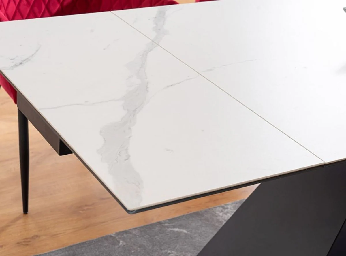 Designer dining table white / matt black 160-240 x 90 x H. 76 cm - Extendable dining room table with table top in marble look - Dining room furniture