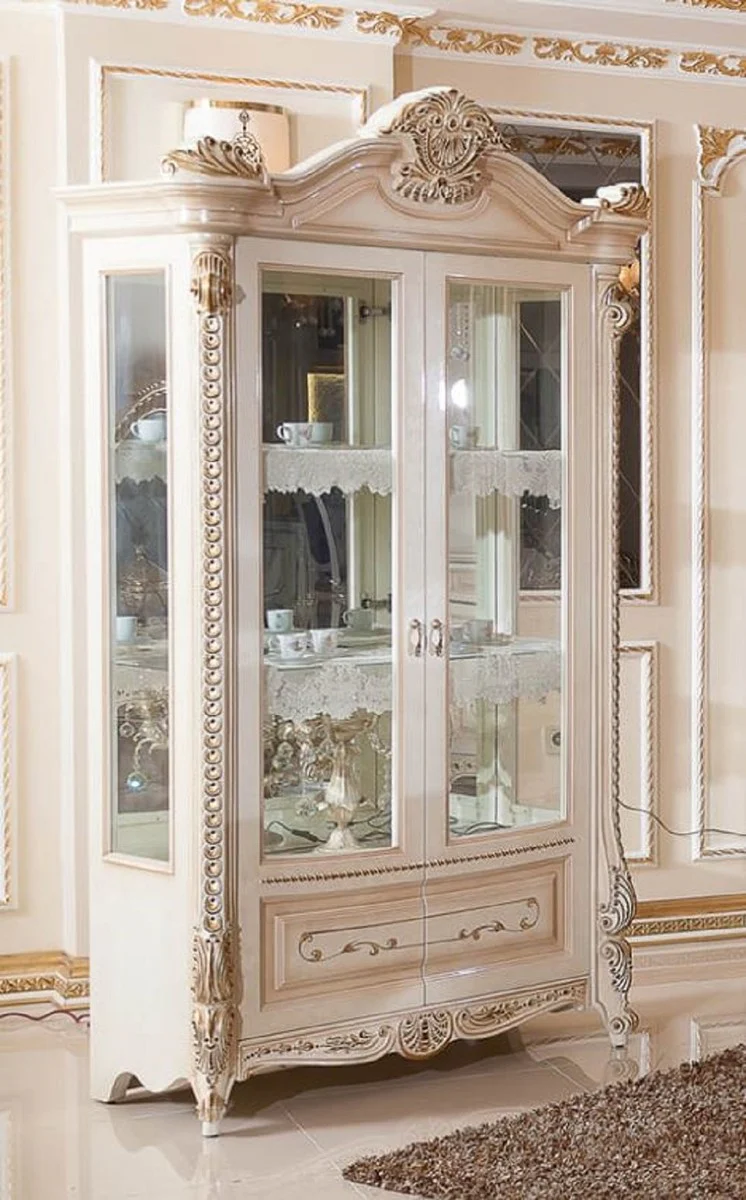 Luxury baroque display cabinet white / beige / gold - baroque style display cabinet with 2 glass doors - luxury dining room furniture in baroque style - baroque dining room furniture