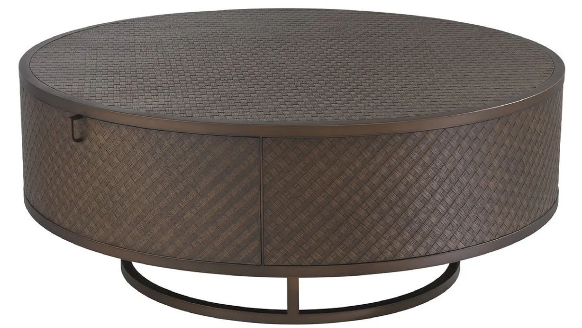 Luxury coffee table bronze Ø 100 x H. 40.5 cm - Round living room table with 2 drawers - Luxury living room furniture