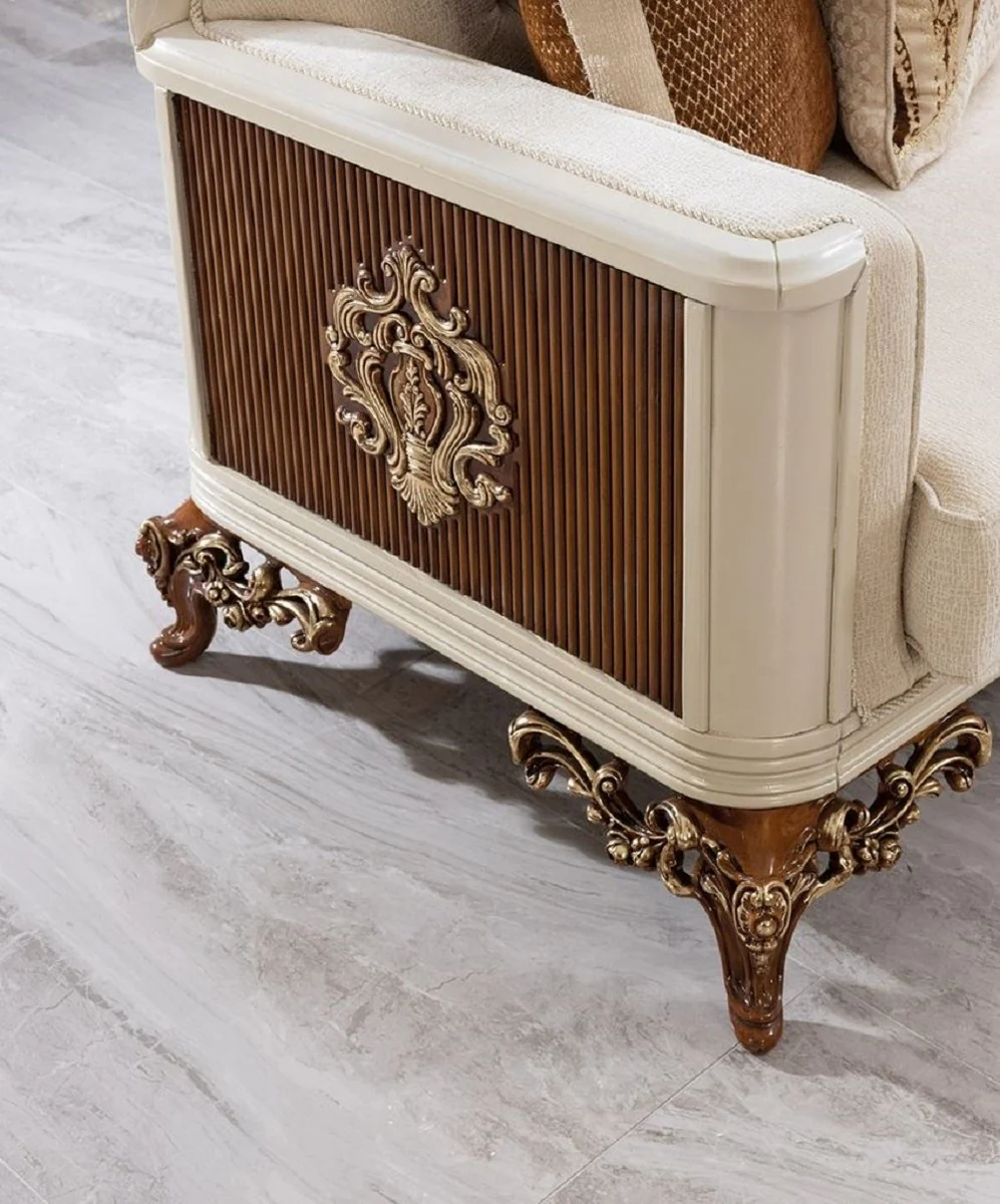 Luxus Barock Wohnzimmer Set Beige / Grau / Braun / Gold - 2 Sofas & 2 Sessel & 1 Couchtisch - Handgefertigte Wohnzimmer Möbel im Barockstil - Edel & Prunkvoll