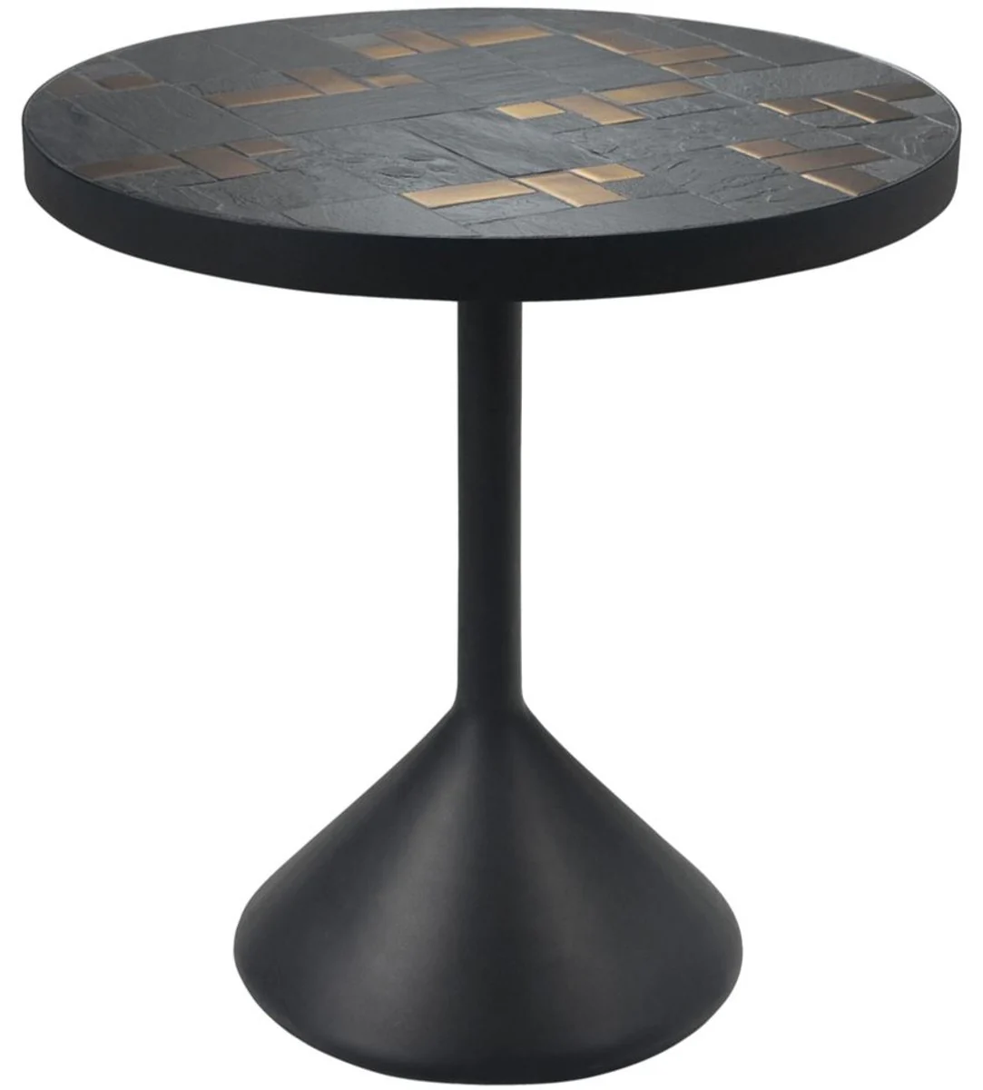 Luxury living room table multicolored / black Ø 50 x H. 53 cm - round coffee table with slate and ceramic tiles