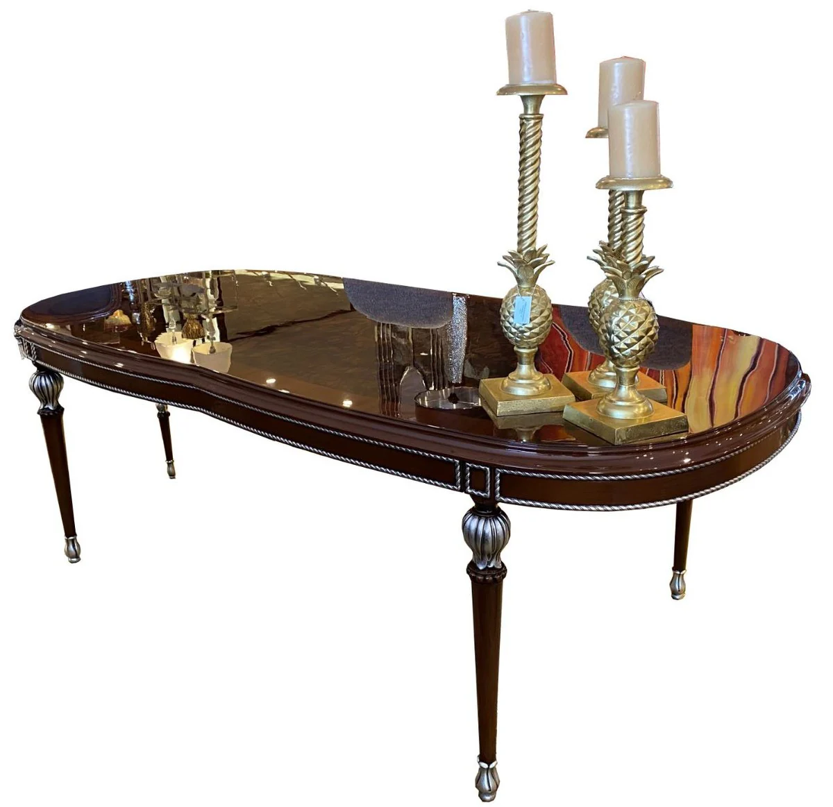 Luxury baroque dining table brown / silver 230 x 106 x H. 80 cm - Elegant dining room table in baroque style - Baroque dining room furniture