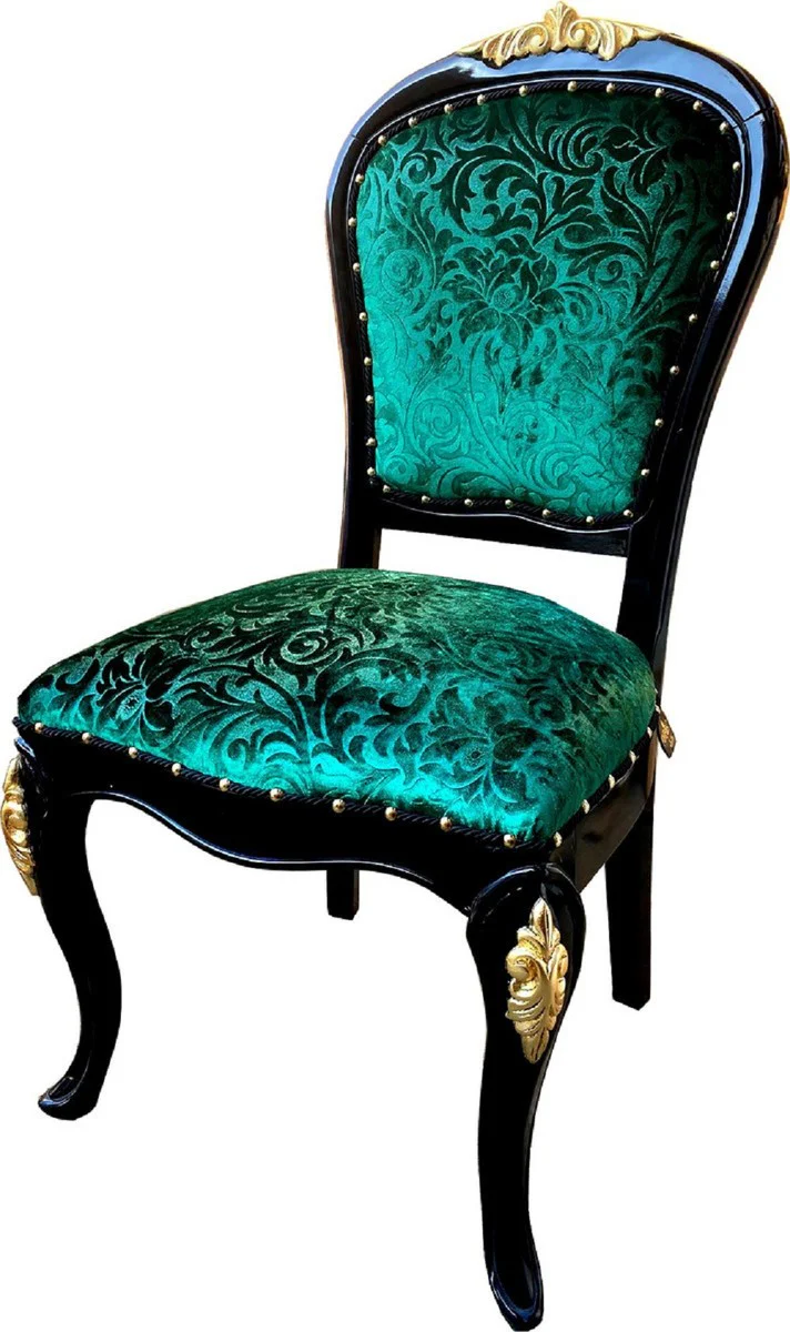 Pompöös by Baroque luxury dining room set green / black / gold - Pompöös baroque dining table with glass top and 8 chairs designed by Harald Glööckler - dining room furniture in the baroque style