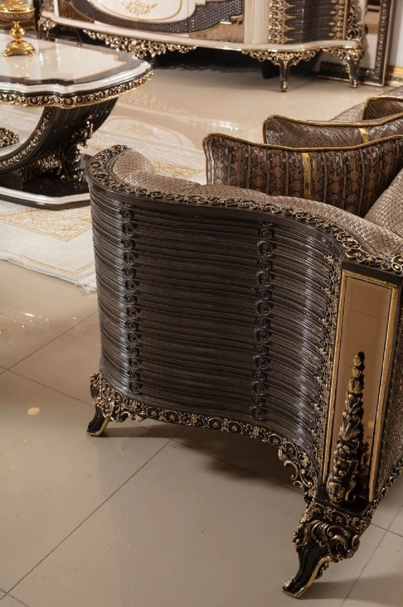 Luxury Baroque Sofa Gray / Dark Brown / Gold 282 cm