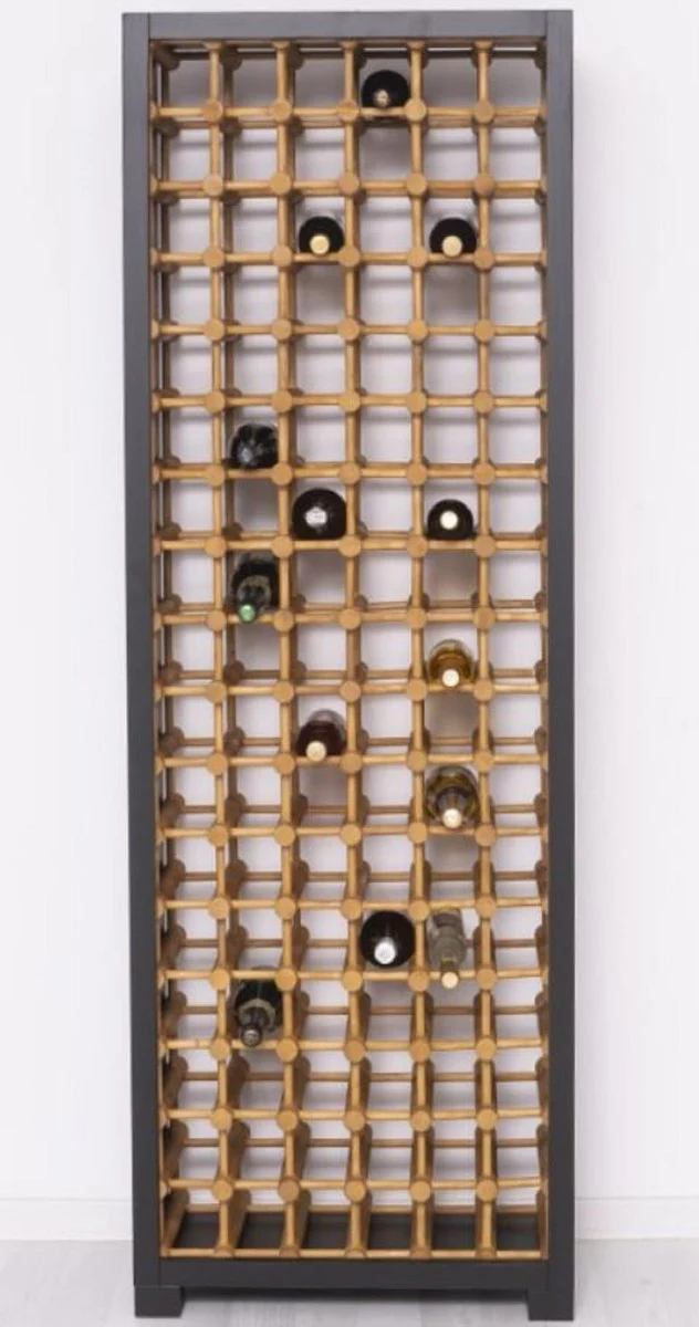 Country house style solid wood wine cabinet black / natural colors 68 x 35 x H. 200 cm - Solid wood wine rack in country house style - Solid wood bar furniture - Country house style bar furniture