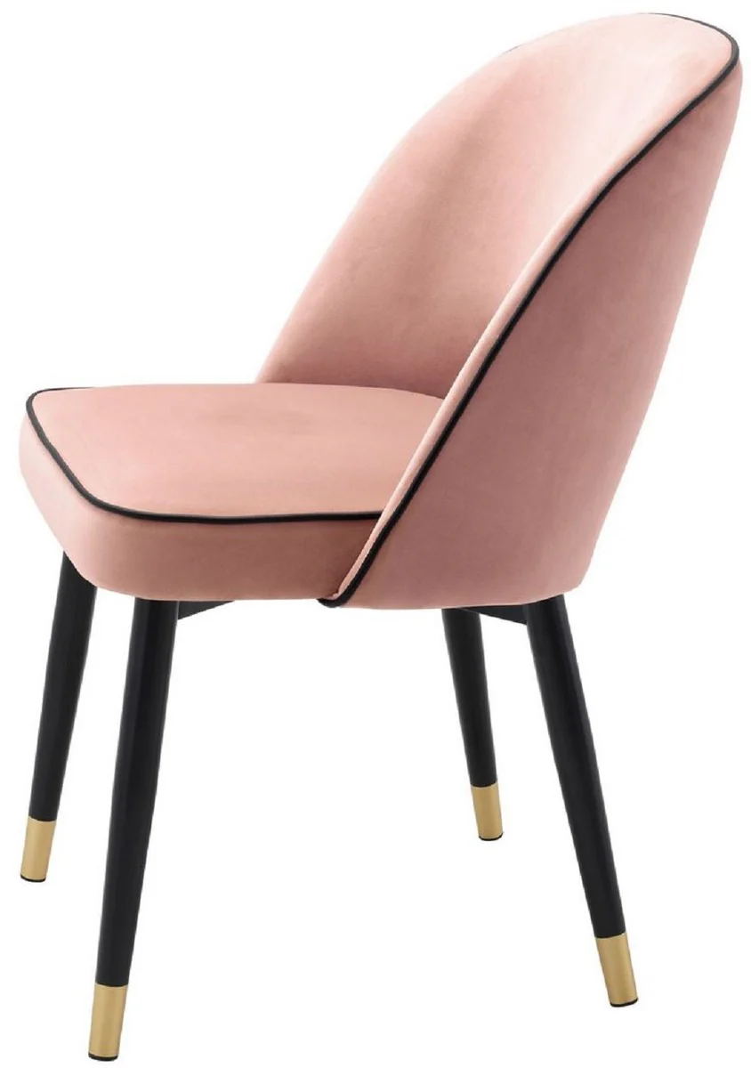 Luxury dining room chair set pink / black / brass 53 x 56 x H. 84 cm - Dining room chairs with elegant velvet fabric - Dining room furniture