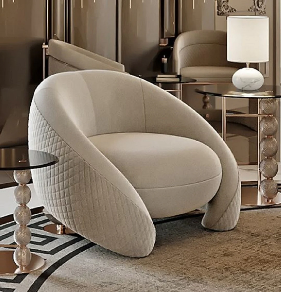 Luxury living room set light gray / copper / black - 2 luxury sofas & 2 luxury armchairs & 1 luxury coffee table & 2 luxury side tables - living room furniture - luxury furniture