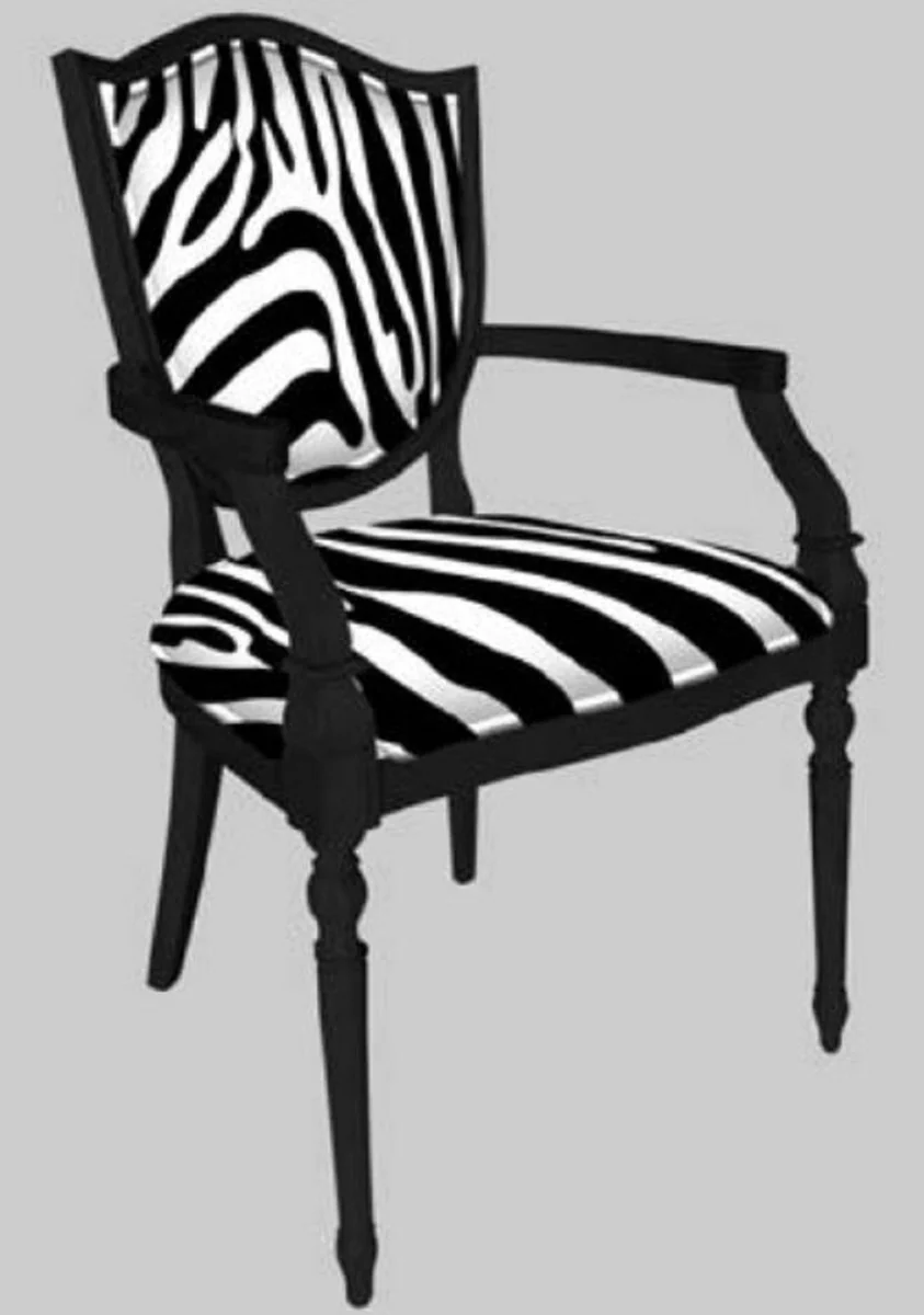 Art Deco dining room chair with armrests white / black - Elegant solid wood chair with zebra design - Art Deco dining room furniture