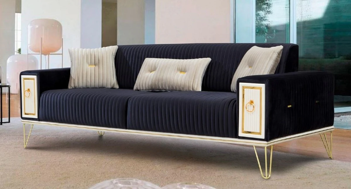 Luxury sofa bed dark blue / white / gold 220 x 90 x H. 80 cm - Modern living room sofa - Living room furniture