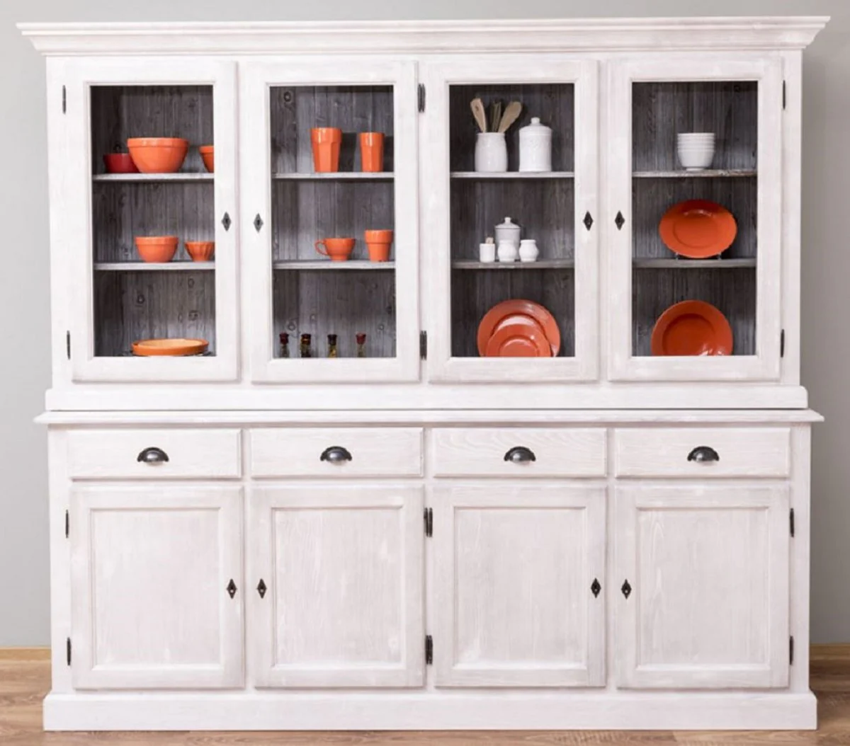 Country house style dining room cabinet light gray / gray 230 x 45 x H. 200 cm - solid wood kitchen cabinet - dining room furniture in country house style - country house style dining room furnishings