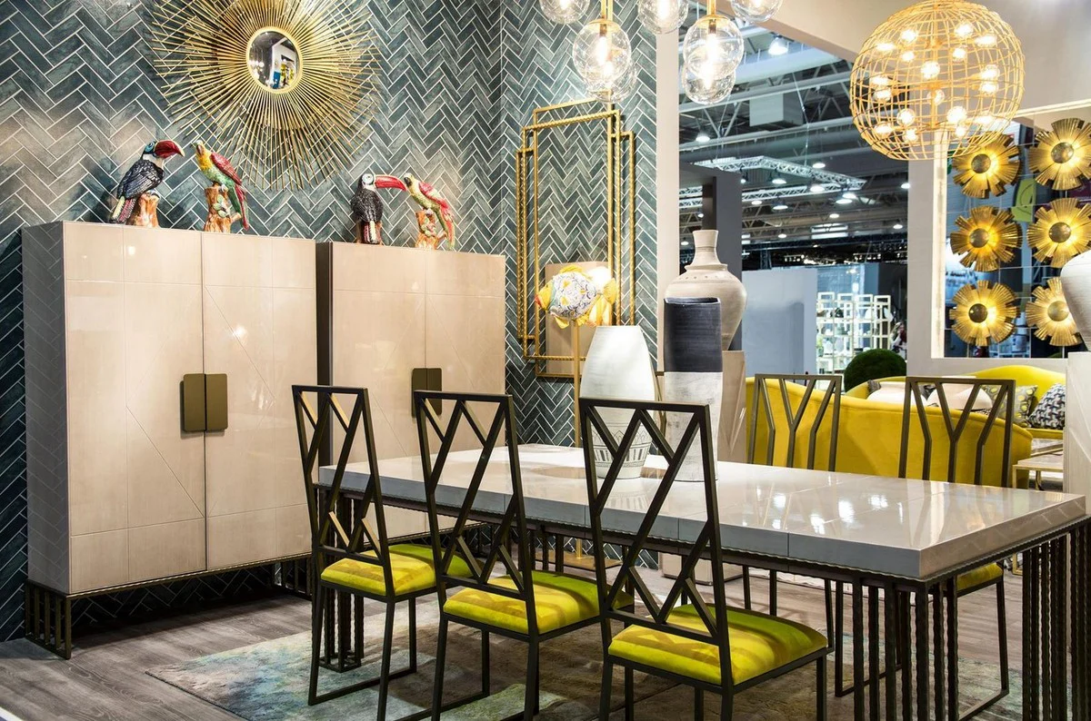 Designer living room cabinet cream / brass 120 x 45 x H. 175 cm - living room furniture - luxury quality