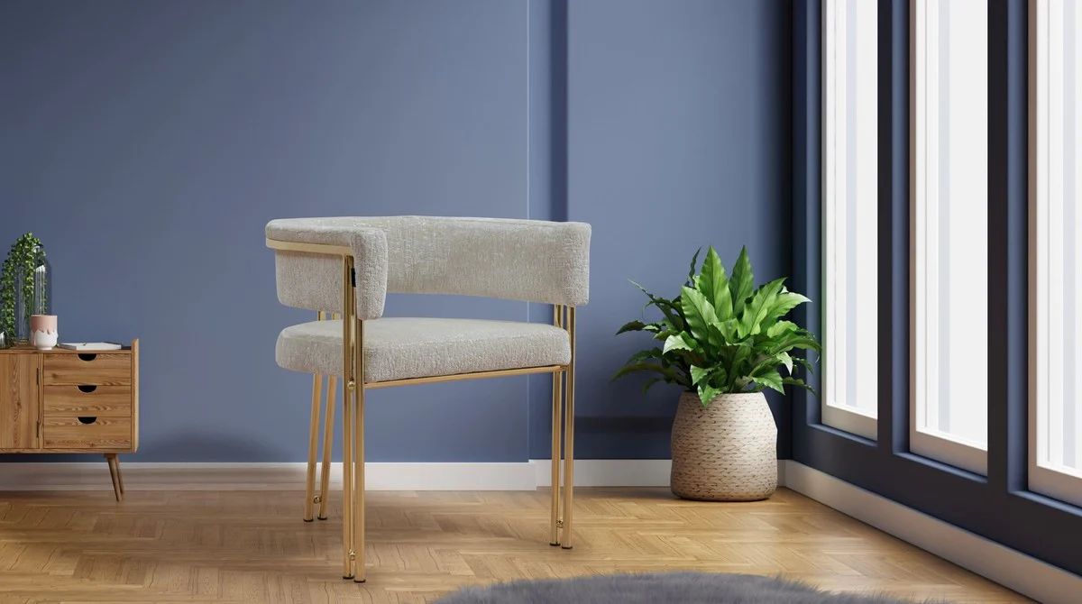 Luxury dining room chair set of 6 with armrests gray / gold H. 74 cm