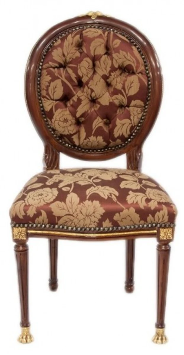 Baroque Luxury Dining Room Medallion Chair Bordeaux Pattern / Mahogany - Antique Style - Furniture