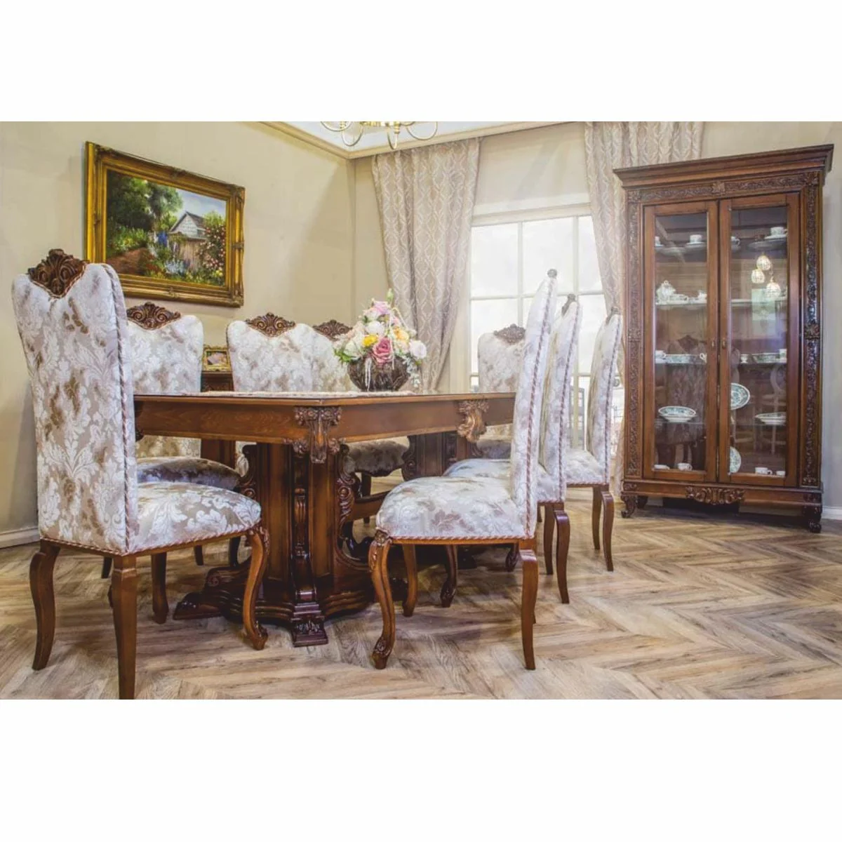 Luxury baroque dining room chair brown / gold H. 120 cm - baroque style furniture