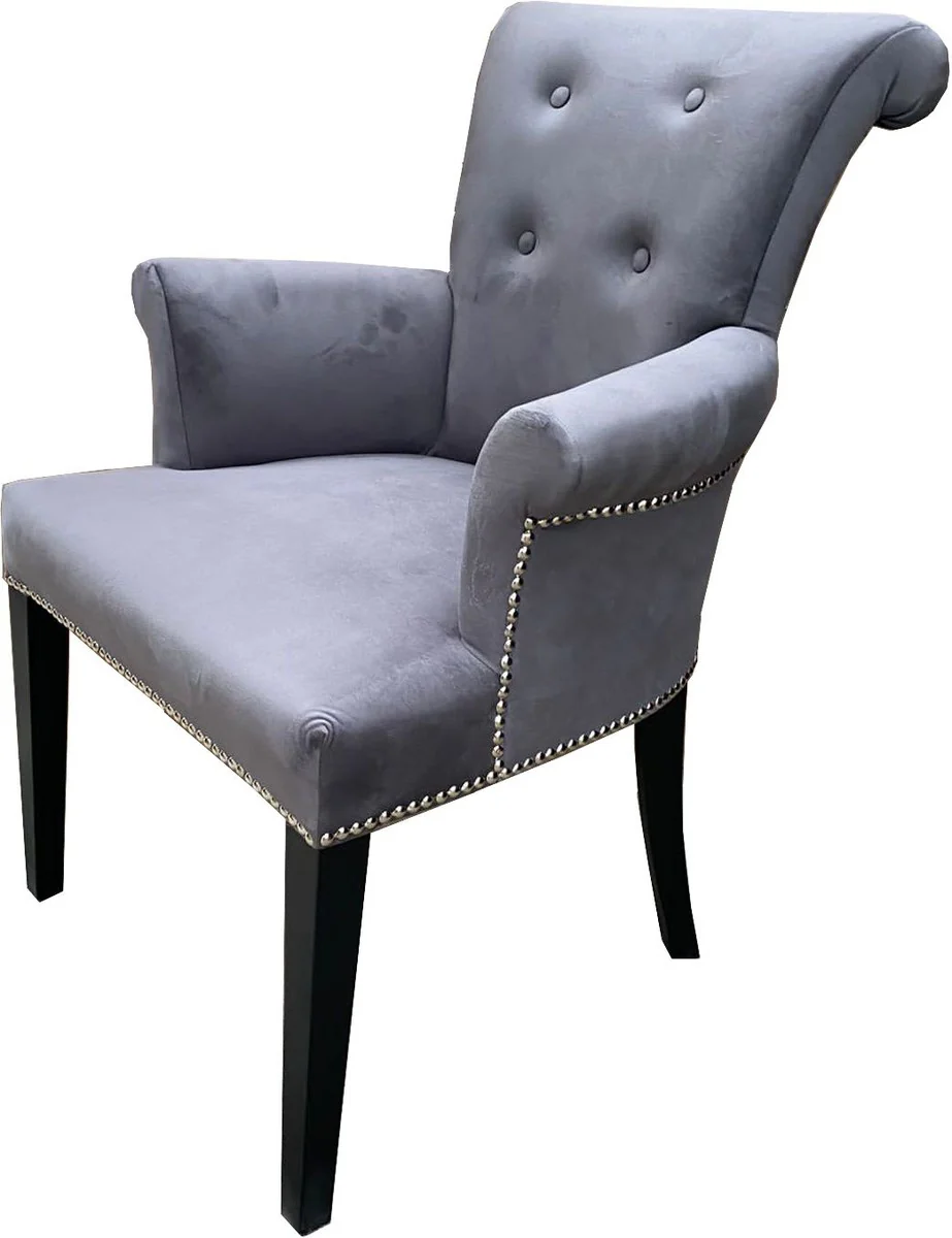 Luxury dining room chair set of 4 gray / black - solid wood kitchen chairs with armrests and elegant velvet fabric - luxury dining room & restaurant furniture