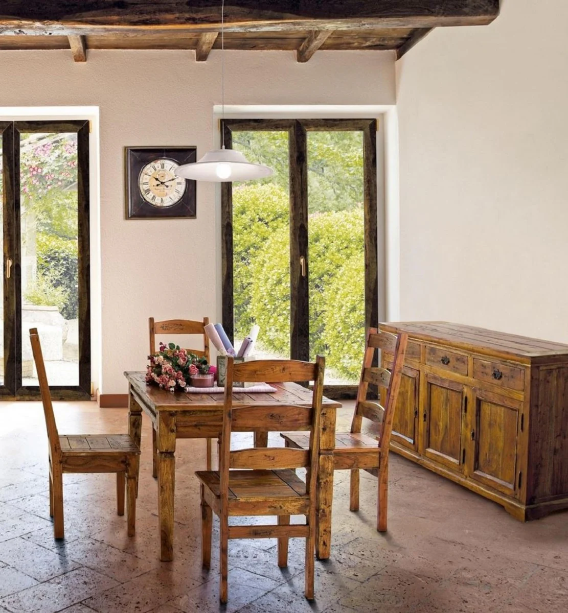 Country house style dining room chairs set of 6 brown / natural colors 45 x 45 x H. 105 cm - Rustic dining room chairs in country house style - Rustic dining room furniture - Country house style dining room furniture