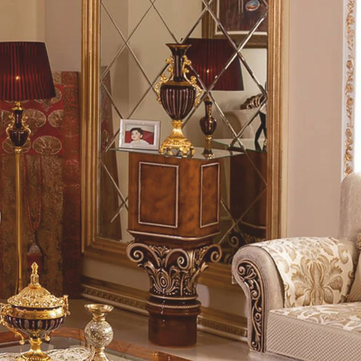 Luxury Baroque side table brown / bronze H. 100 cm - Baroque style furniture