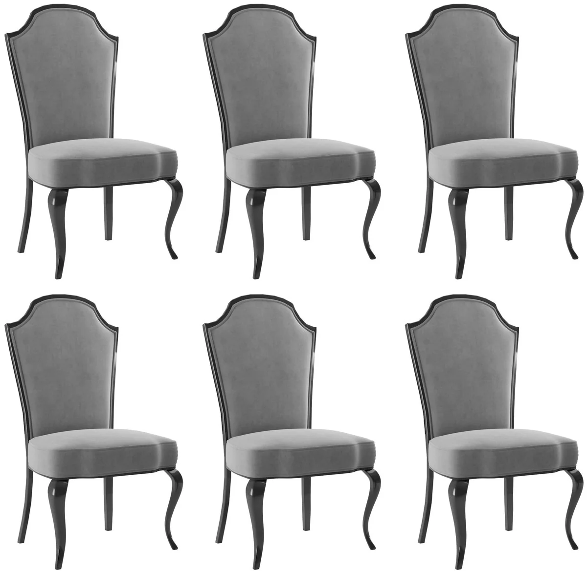 Luxury Baroque Dining Room Chair Set Gray / Black 55 x 53 x H. 113 cm - Baroque Kitchen Chairs Set of 6 - Dining Room Furniture in Baroque Style