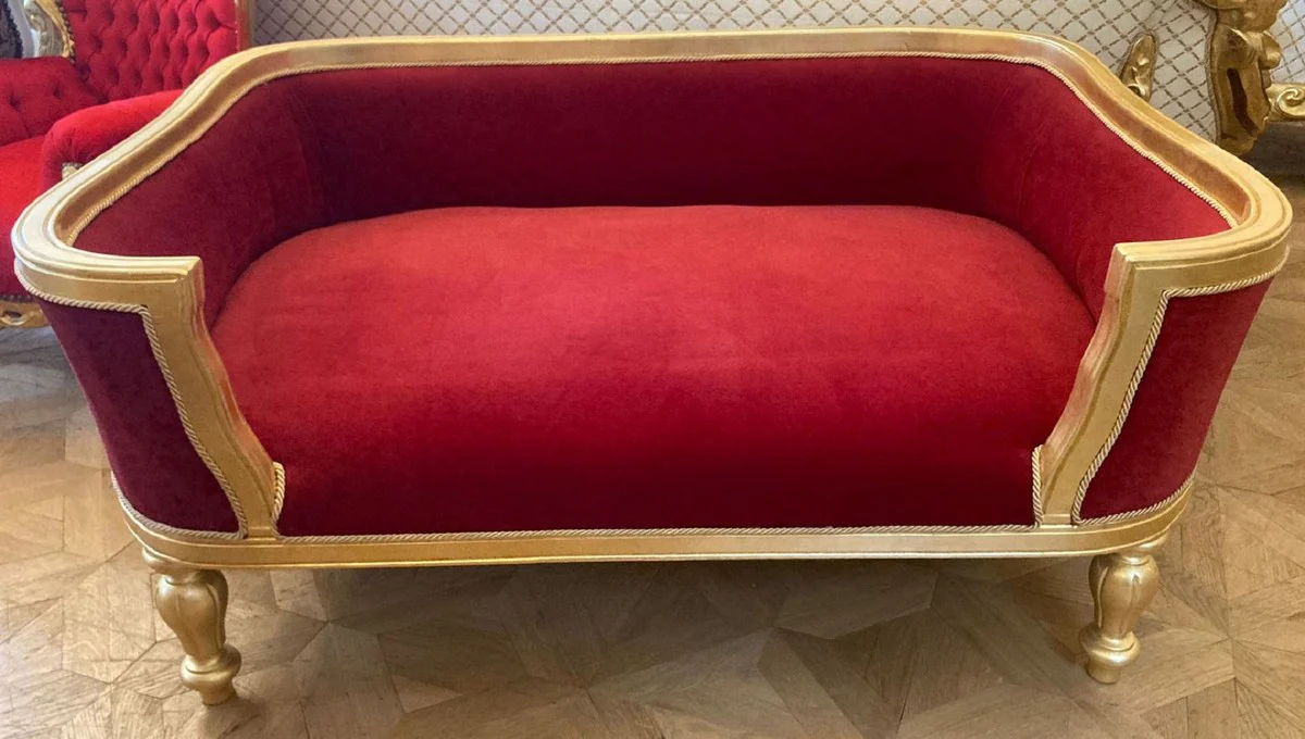 Barock Hundebett & Katzenbett Bordeauxrot / Gold - Handgefertigtes Hunde & Katzen Sofa im Barockstil - Barock Hunde & Katzen Möbel - Barock Tiermöbel