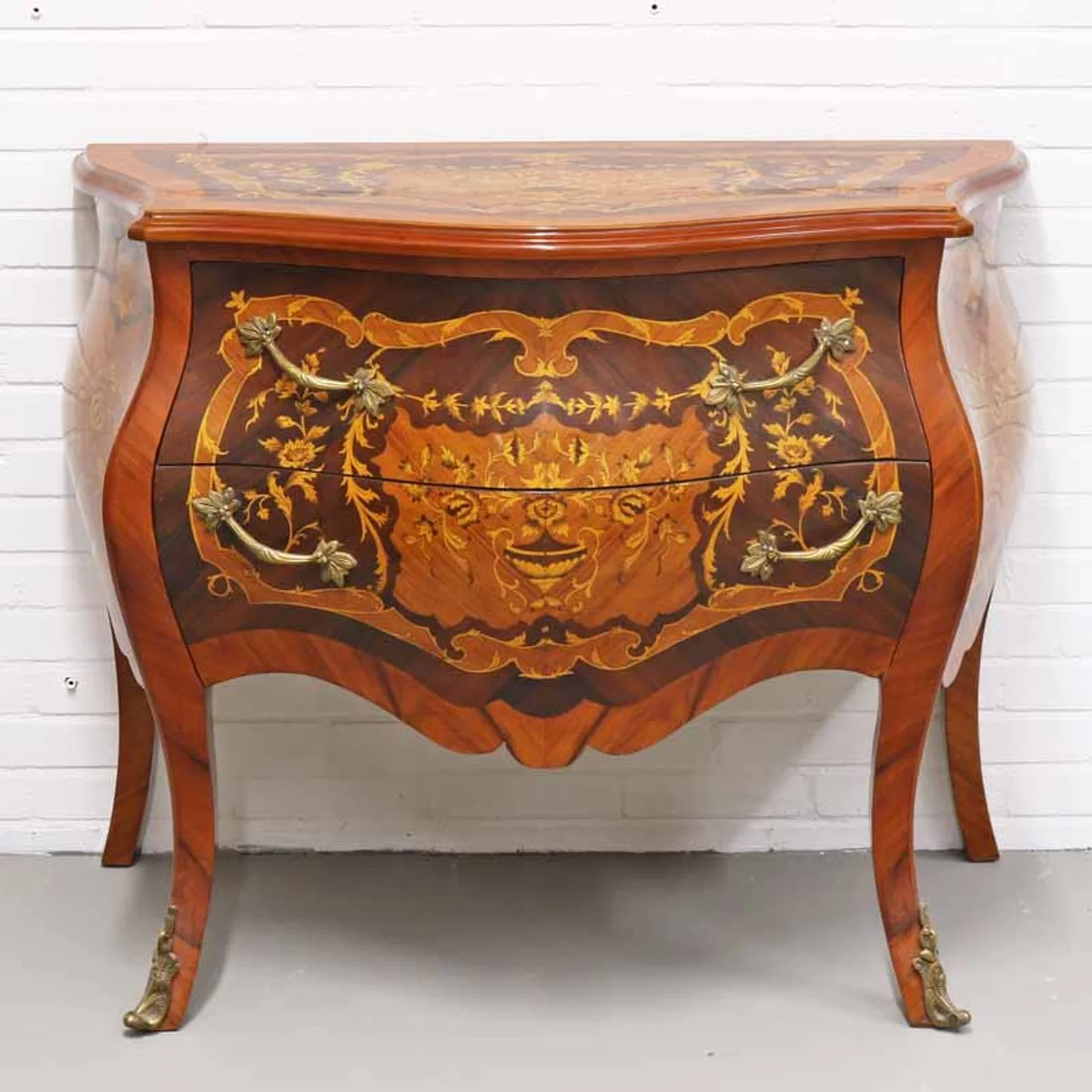 Baroque chest of drawers with 2 drawers in mahagini brown inlays / brass 100 x 55 x H. 85 cm - Baroque style furniture