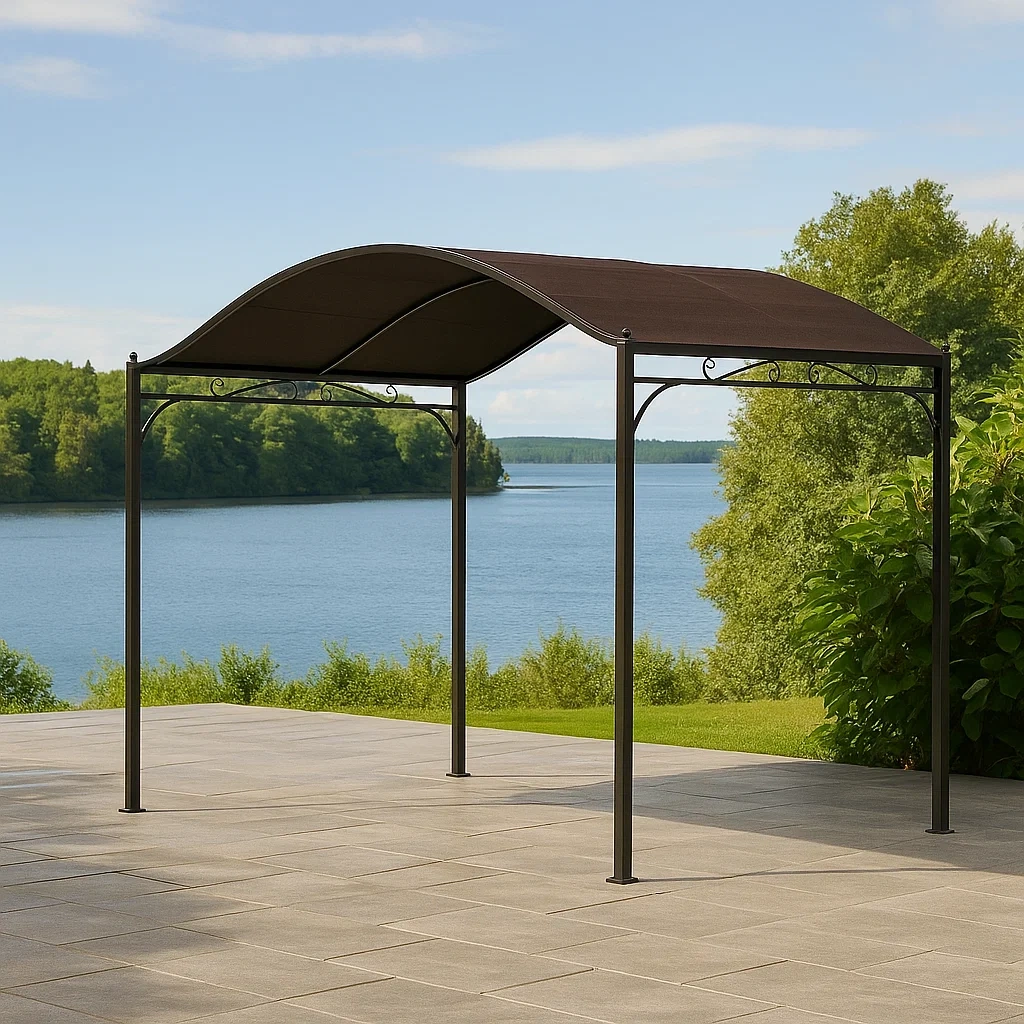 Metallpergola, schwarzer Stahlrahmen, braunes Stoffdach, selbsttragende Montage, 3 x 2,5 x 3 m, für Terrassen und Gärten - 74seVvtaRgIS