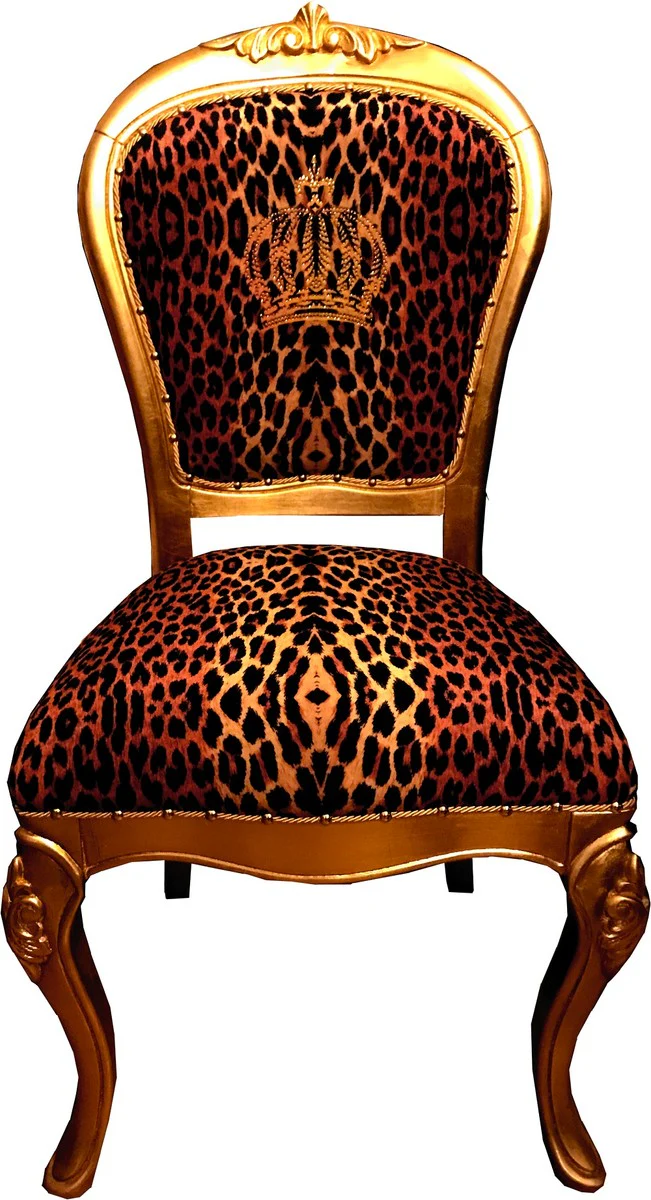 Pompöös by Luxury Baroque Dining Room Chairs Crown with Rhinestones Leopard / Gold - Dining Room Set - 6 Pompöös Baroque Chairs designed by Harald Glööckler