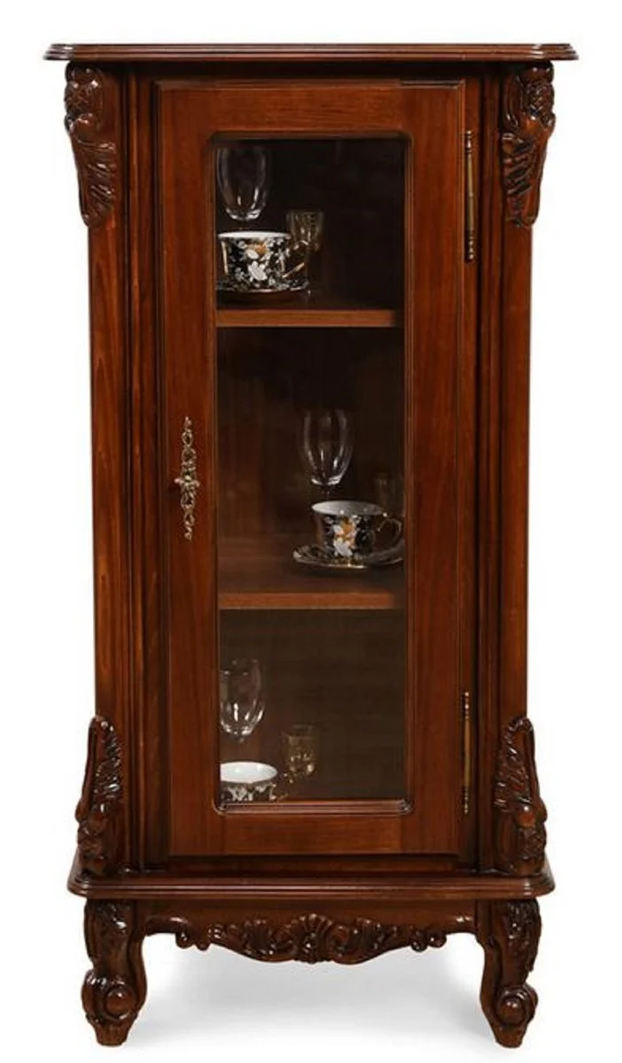 Luxury baroque display cabinet dark brown - magnificent solid wood display cabinet with glass door - handmade baroque furniture - noble and magnificent