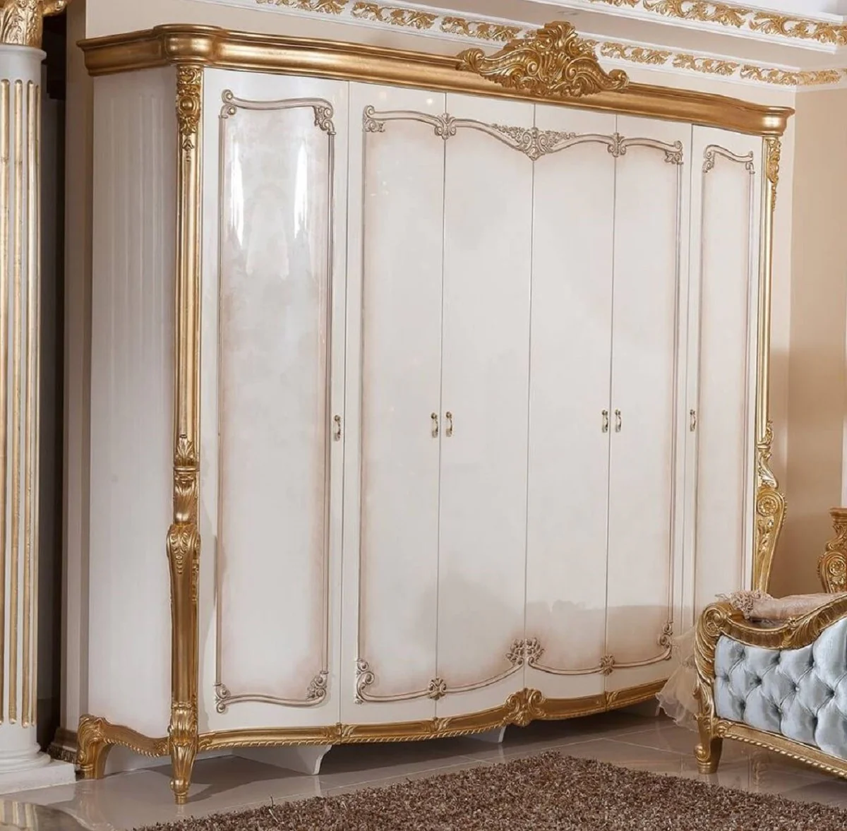 Luxury Baroque Bedroom Cabinet White / Brown / Gold - Baroque style bedroom furniture