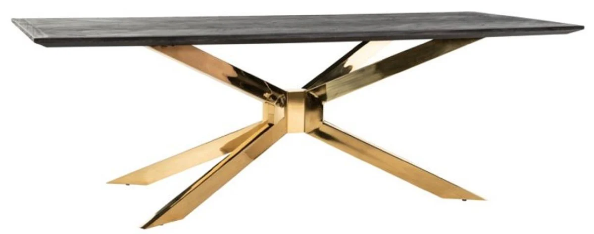 Luxury dining table black gray / gold 240 x 100 x H. 75 cm - Rectangular kitchen table with solid wood table top - Dining room furniture - Kitchen furniture - Luxury furniture - Luxury furnishings