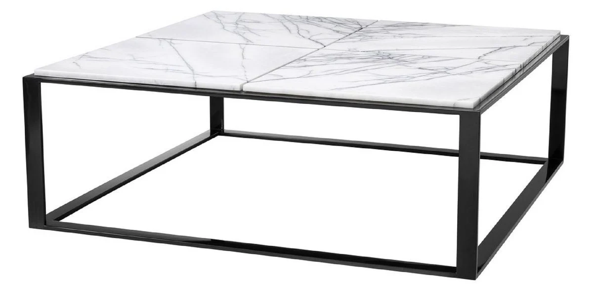 Luxury coffee table high gloss black / white-purple 100 x 100 x H. 35 cm - stainless steel living room table with marble top - luxury living room furniture