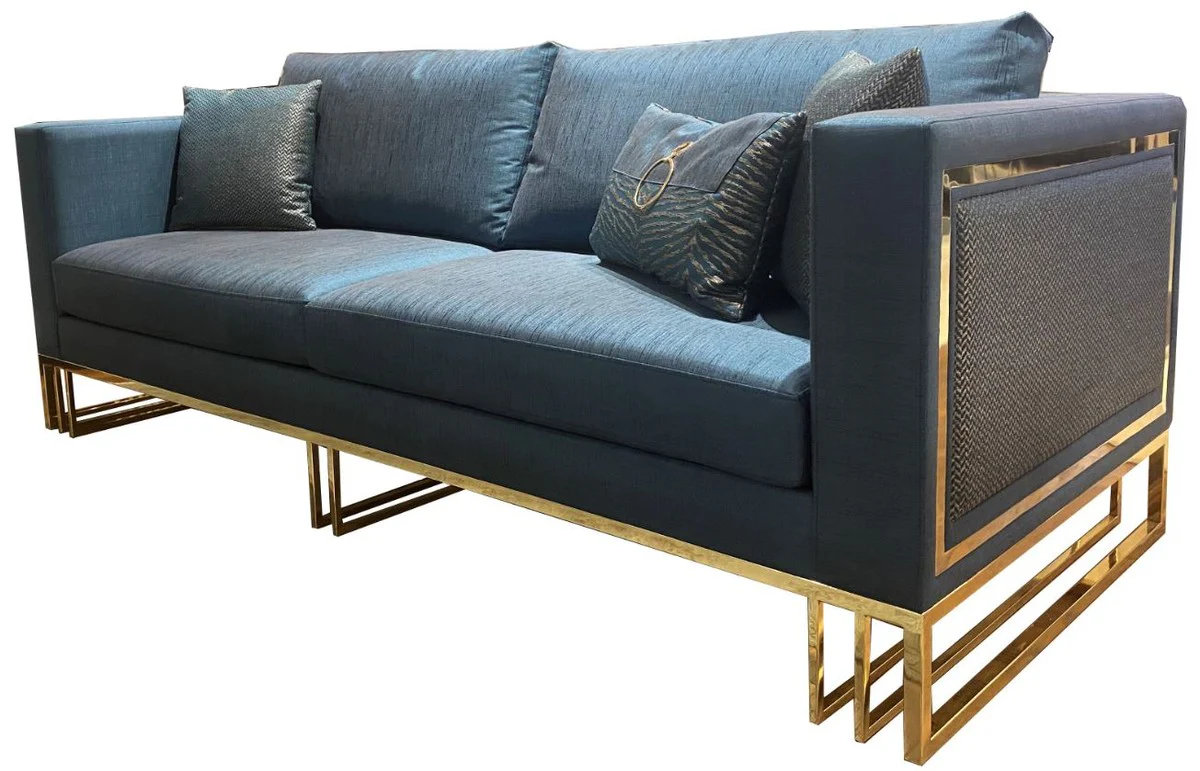 Luxury living room sofa blue / gold 240 x 95 x H. 80 cm - Luxury living room furniture - Luxury quality