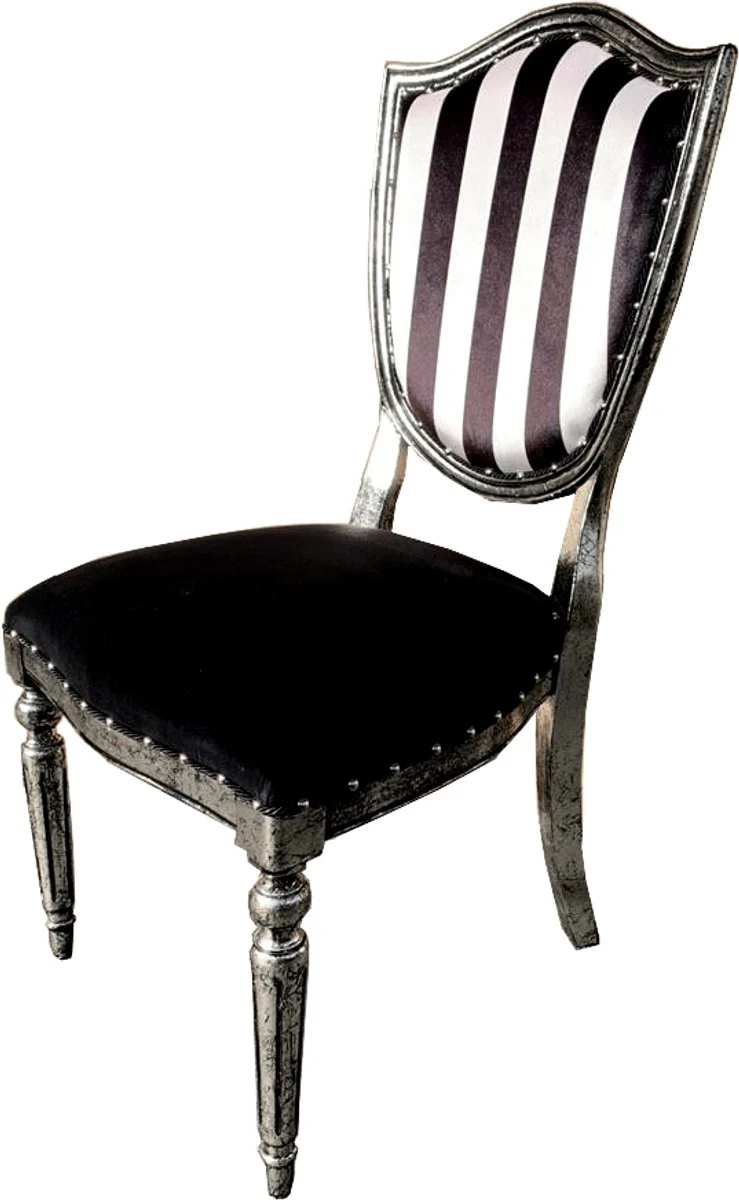 Art Deco Luxury Dining Chair Black White Stripes / Antique Style Silver - Luxury Hotel Furniture