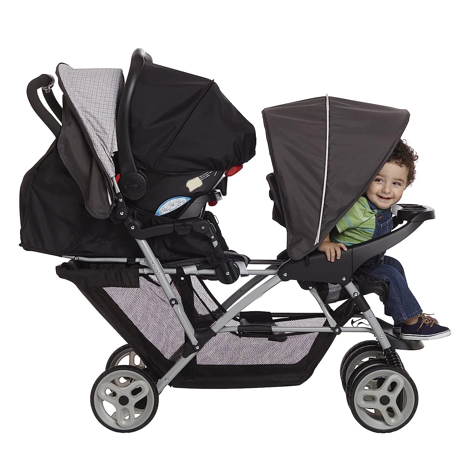 Double Stroller | Leichter Doppelkinderwagen mit Tandemsitzen, Glacier